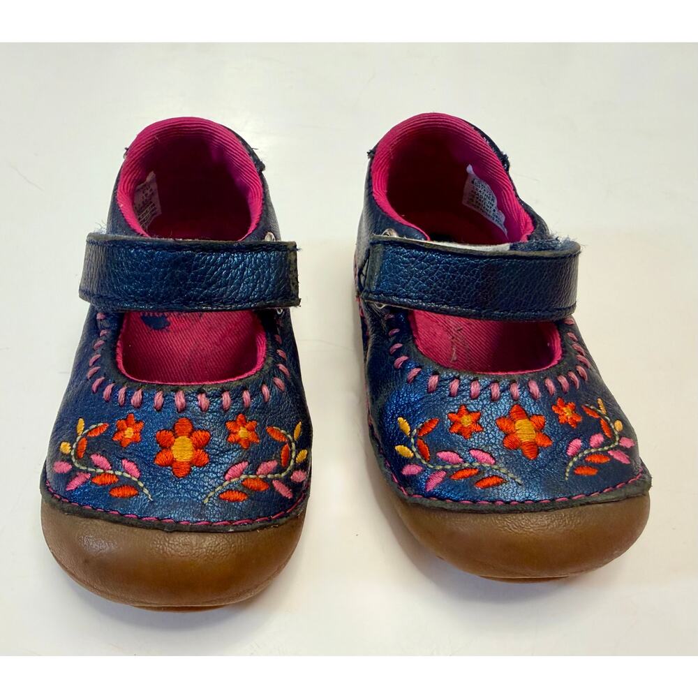 Stride Rite Soft Motion Mary Jane Embordered Leather Toddler Shoes Sandals 3.5W
